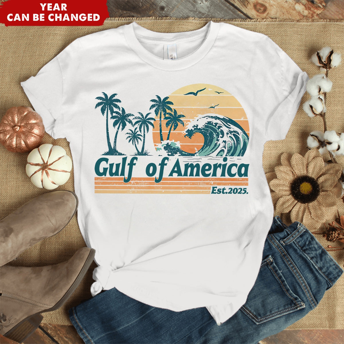 Gulf Of US America Flag Personalized Beach T-Shirt