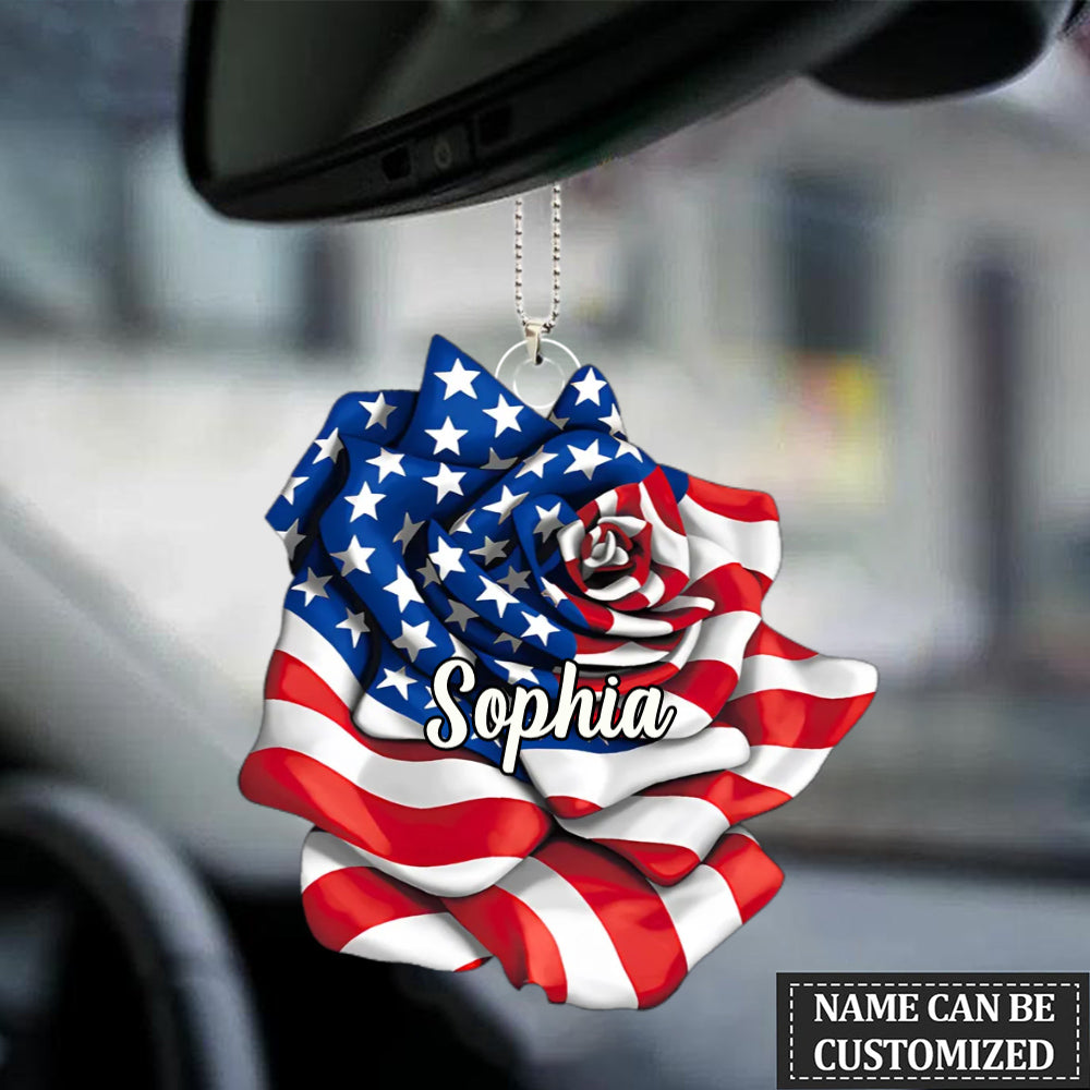 Personalized US National Flag Flower Acrylic Ornament