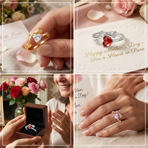 Personalized Birthstone Rose Heart Ring with Engraved Text Dainty Jewelry
