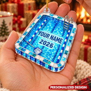 Personalized Pool Ladder Swim Lane Acrylic Ornament Christmas - Gift for Swimmer