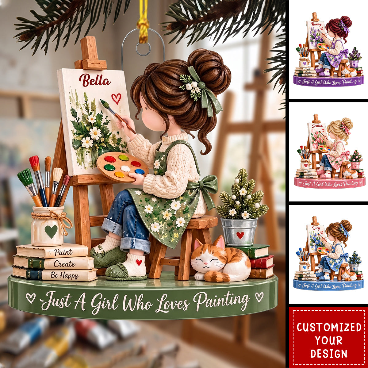 Personalized Artist Christmas Ornament – Gift for A Girl Who Loves To Paint, Art Lover Keepsake