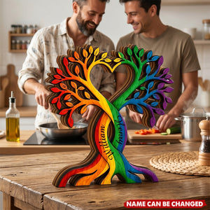 Personalized Pride Love Tree Wooden Block, LGBTQ Gift, Anniversary Keepsake