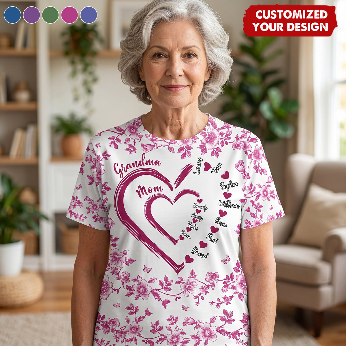 Mom Grandma Sweethearts Toile - Personalized Full Print T-Shirt
