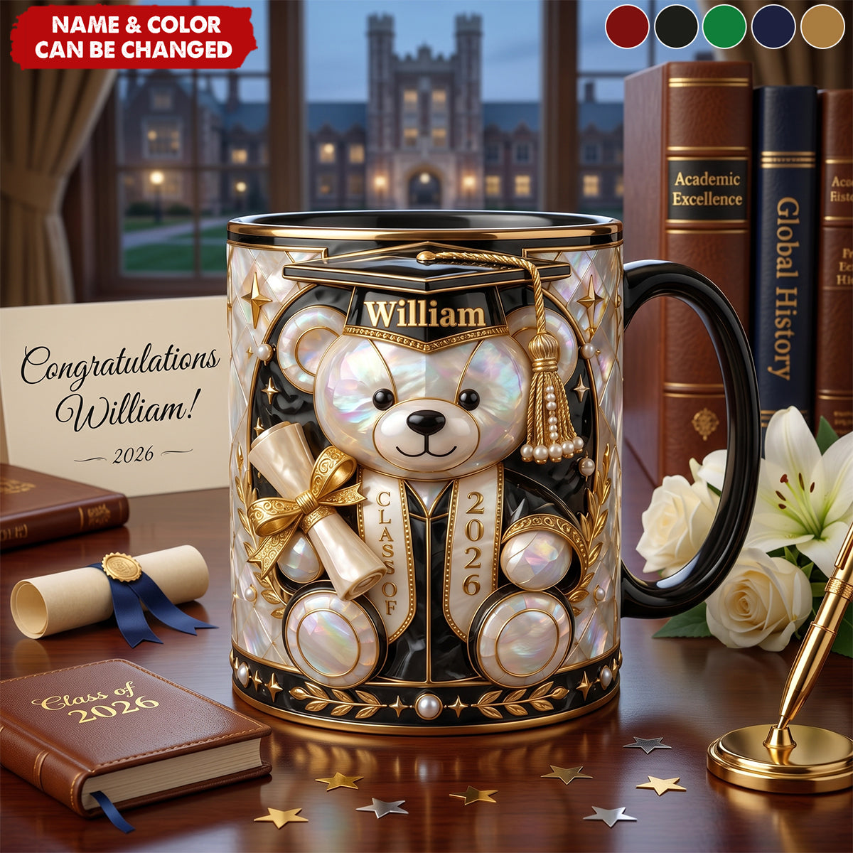 Lovely Bear - Celebrate Graduation Accent Mug - Personalized Gifts For Graduates