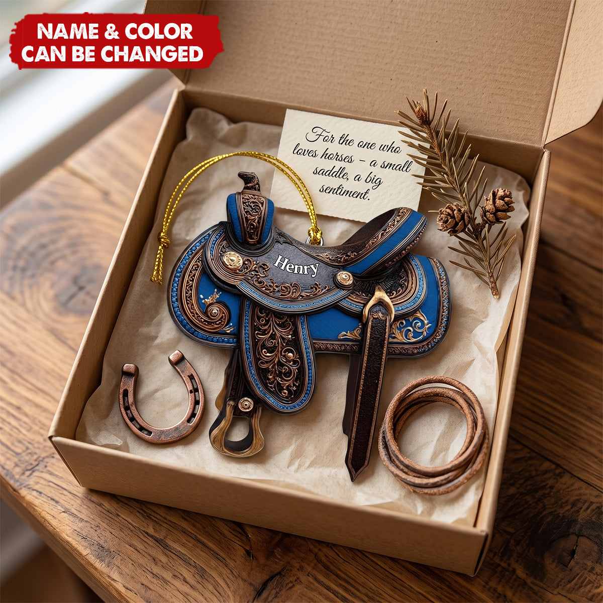Personalized Western Saddle Acrylic Ornament - Custom Horse Rider Keepsake Gift