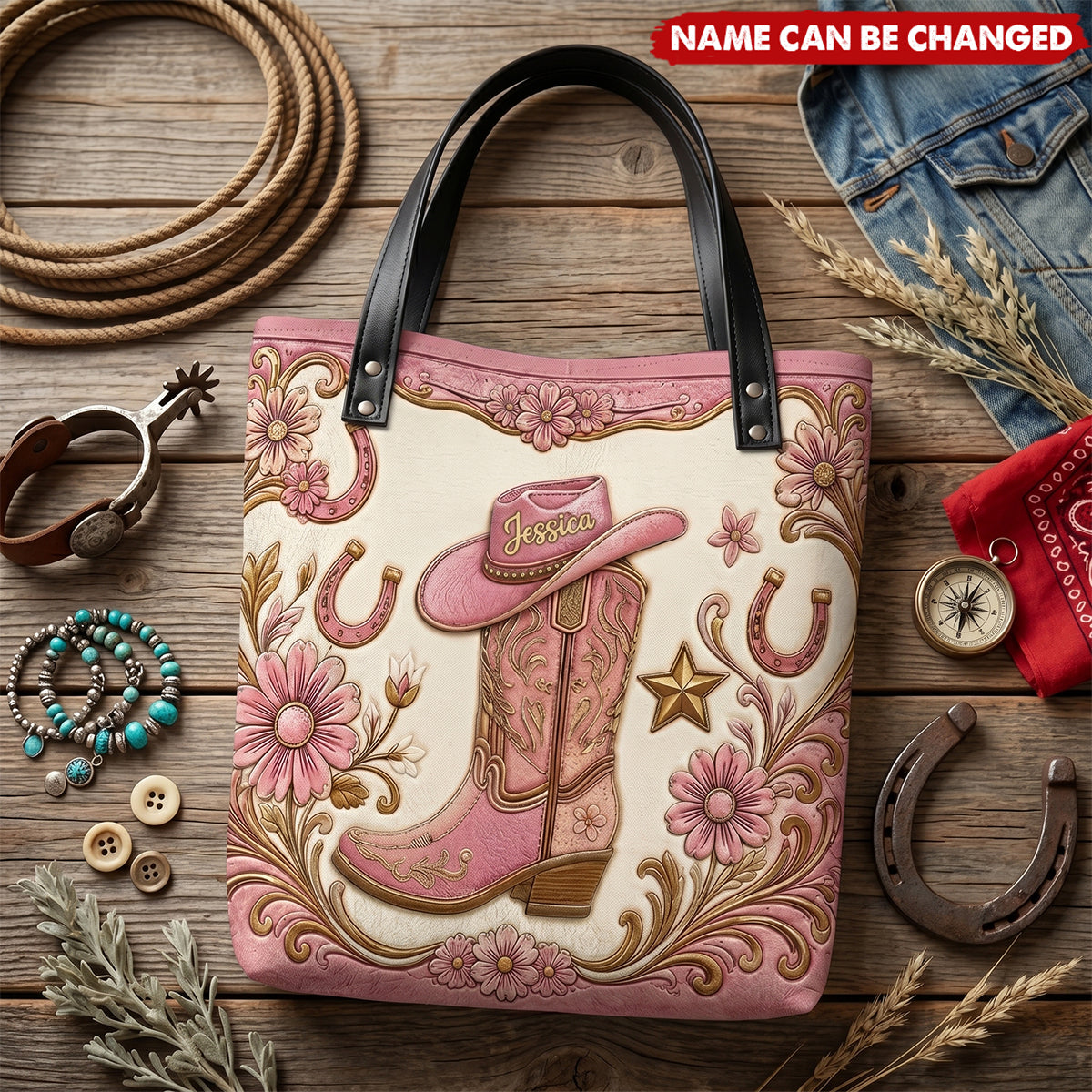 Boots & Hat - Personalized Cowgirl Tote Bag