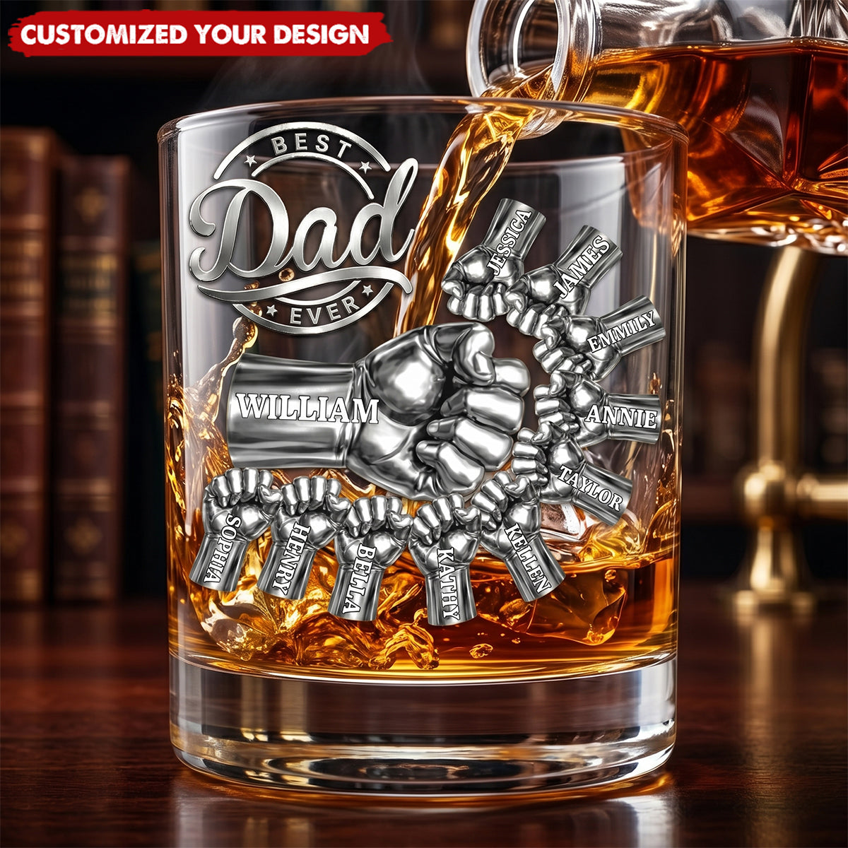 Metal Effect Best Dad Grandpa Ever - Personalized Whiskey Glass