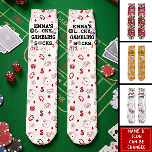 Lucky Gambling Socks, Lucky Poker Socks - Custom Name & Style - Personalized Socks