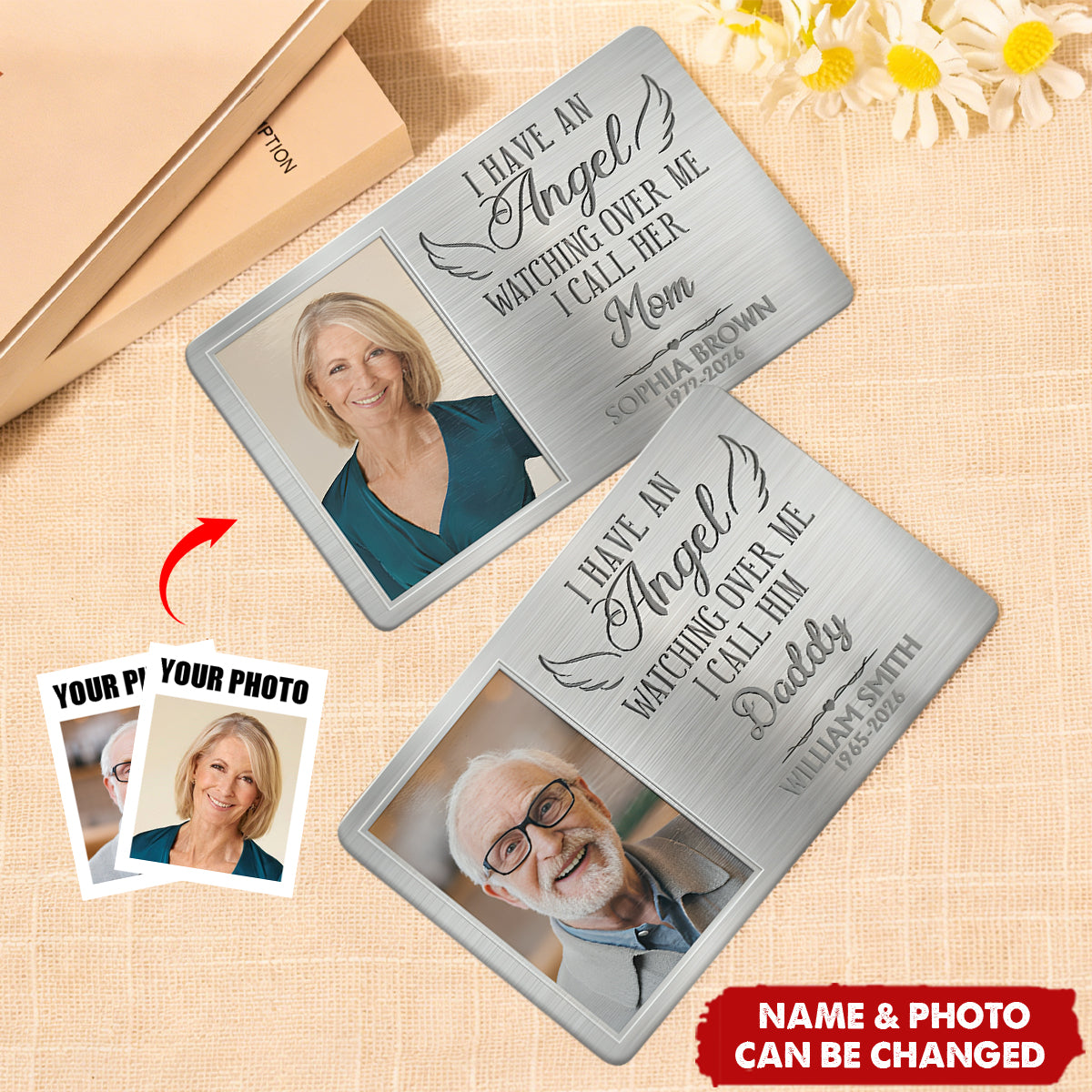 Custom photo I Have An Angel Watching Over Me - Personalized Wallet Card - Sympathy Gift For Family Members