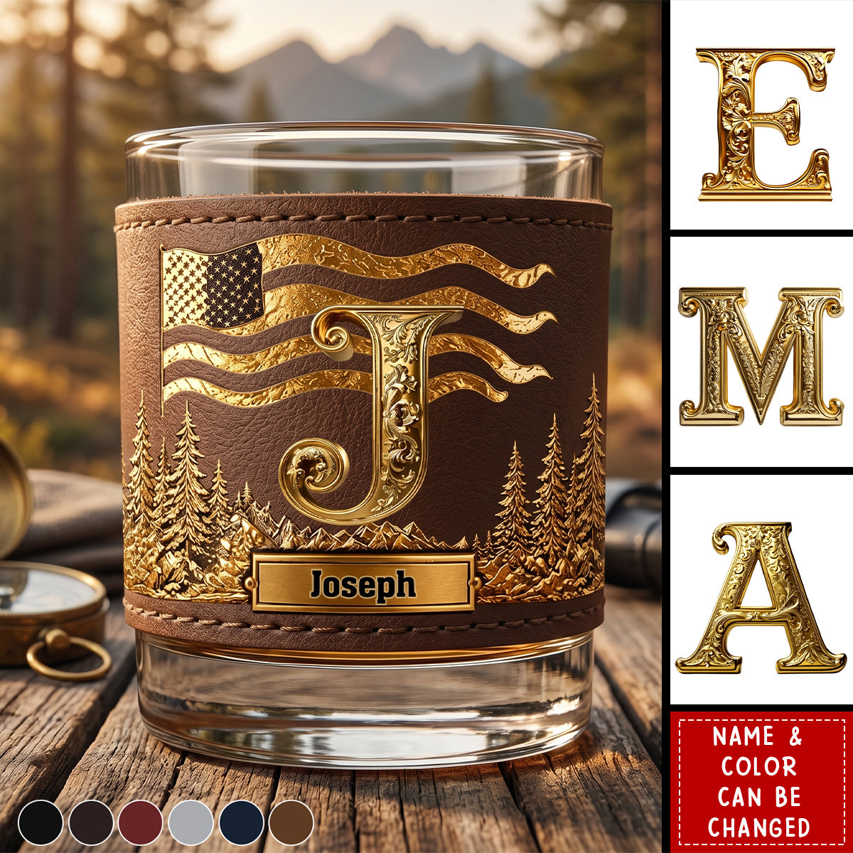 Initial Custom For Whiskey Lovers - Personalized Whiskey Glass With Leather Holder