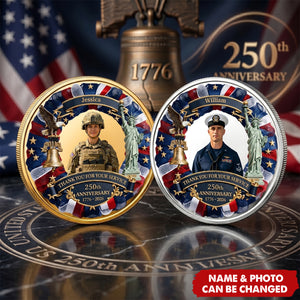 Thank You for Your Service Coin with Picture - Custom America 250 Gifts for 4th of July