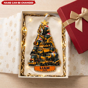 Personalized Construction Vehicle Christmas Ornament, Custom Name Acrylic Ornament