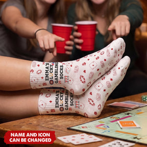 Lucky Gambling Socks, Lucky Poker Socks - Custom Name & Style - Personalized Socks