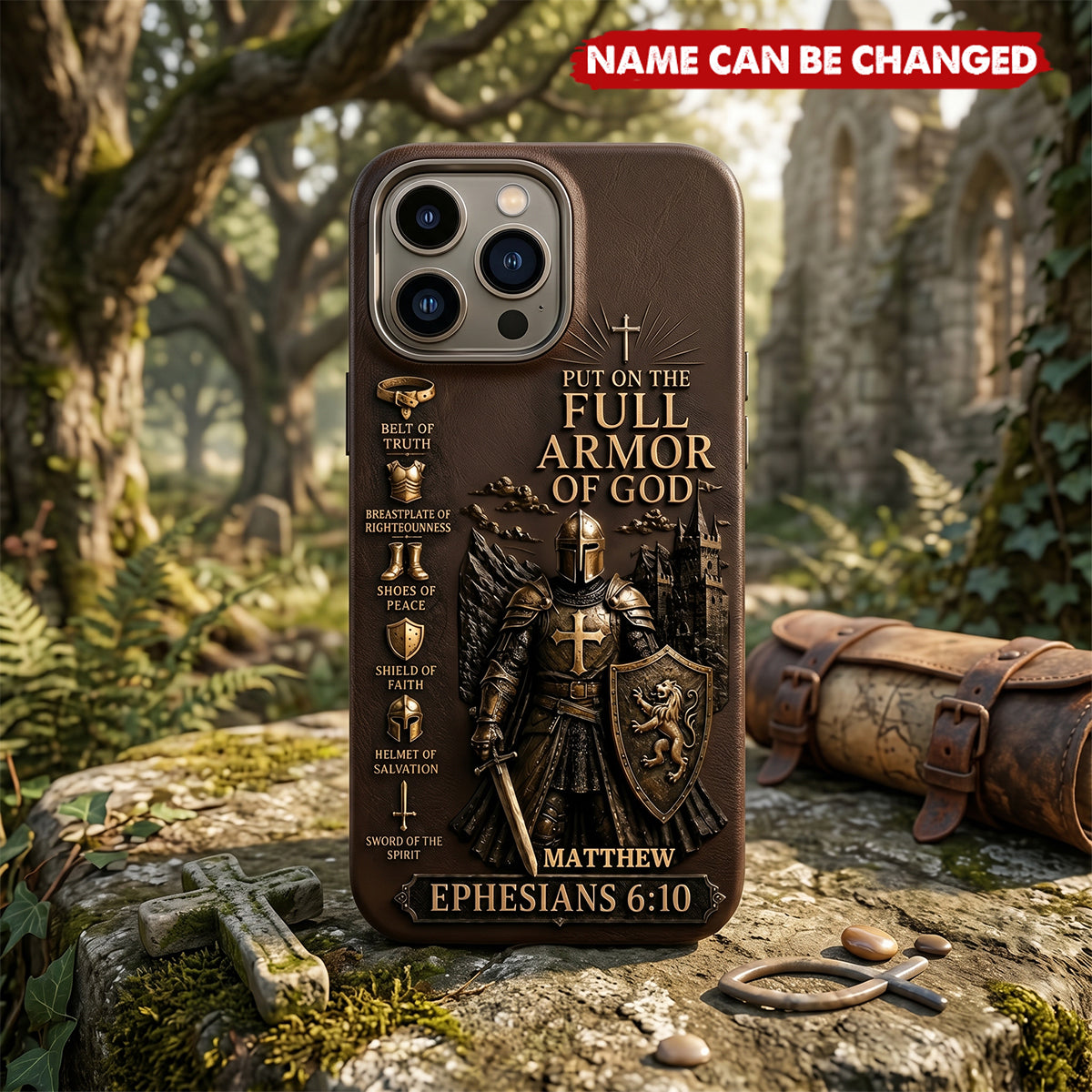 Put On The Full Amor Of God, Gift for Christians - Personalized Christian Leather Phone Case