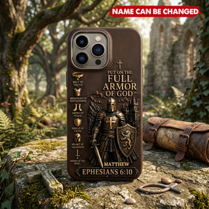 Put On The Full Amor Of God, Gift for Christians - Personalized Christian Leather Phone Case