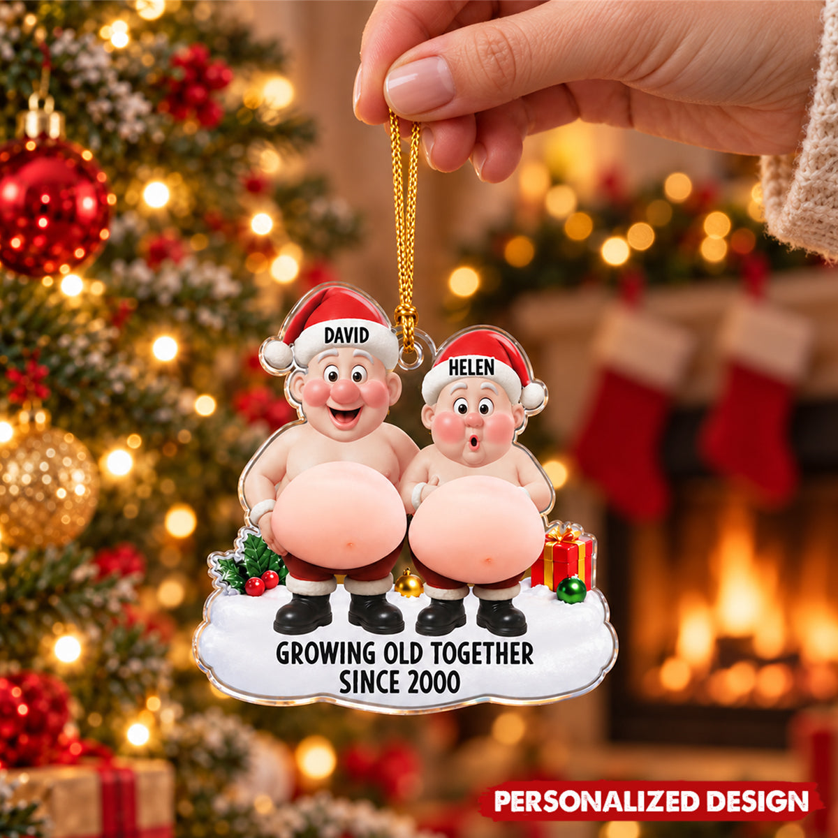 Personalized Funny Couple Acrylic Christmas Ornament, 3D Squishy Belly