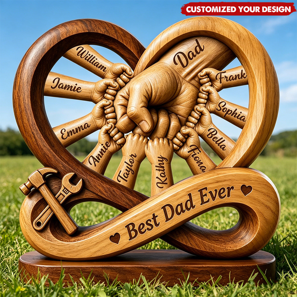 Personalized Dad Kids Hands Wooden Plaque, Father’s Day Gift, Infinity Design Sign