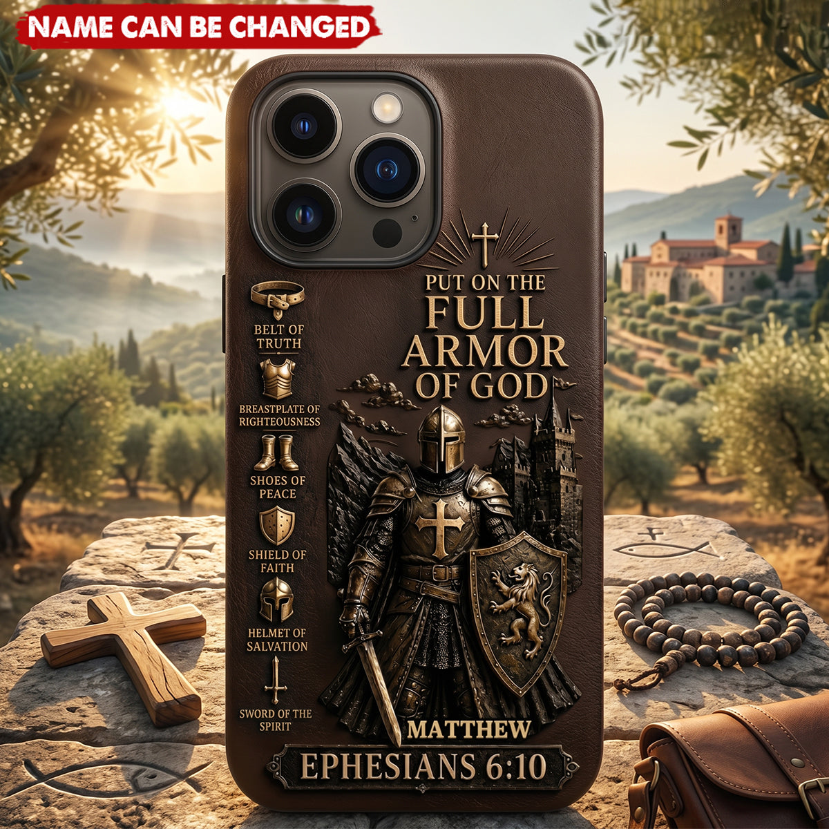Put On The Full Amor Of God, Gift for Christians - Personalized Christian Leather Phone Case