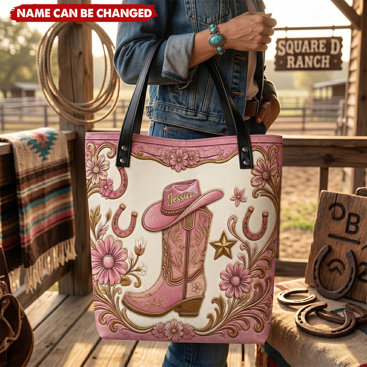 Boots & Hat - Personalized Cowgirl Tote Bag