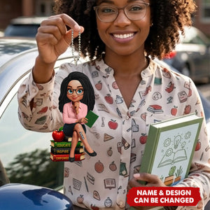 Teach Love Changes Life - Personalized Back to School Trendy Acrylic Car Ornament - African American Teacher Appreciation Gift
