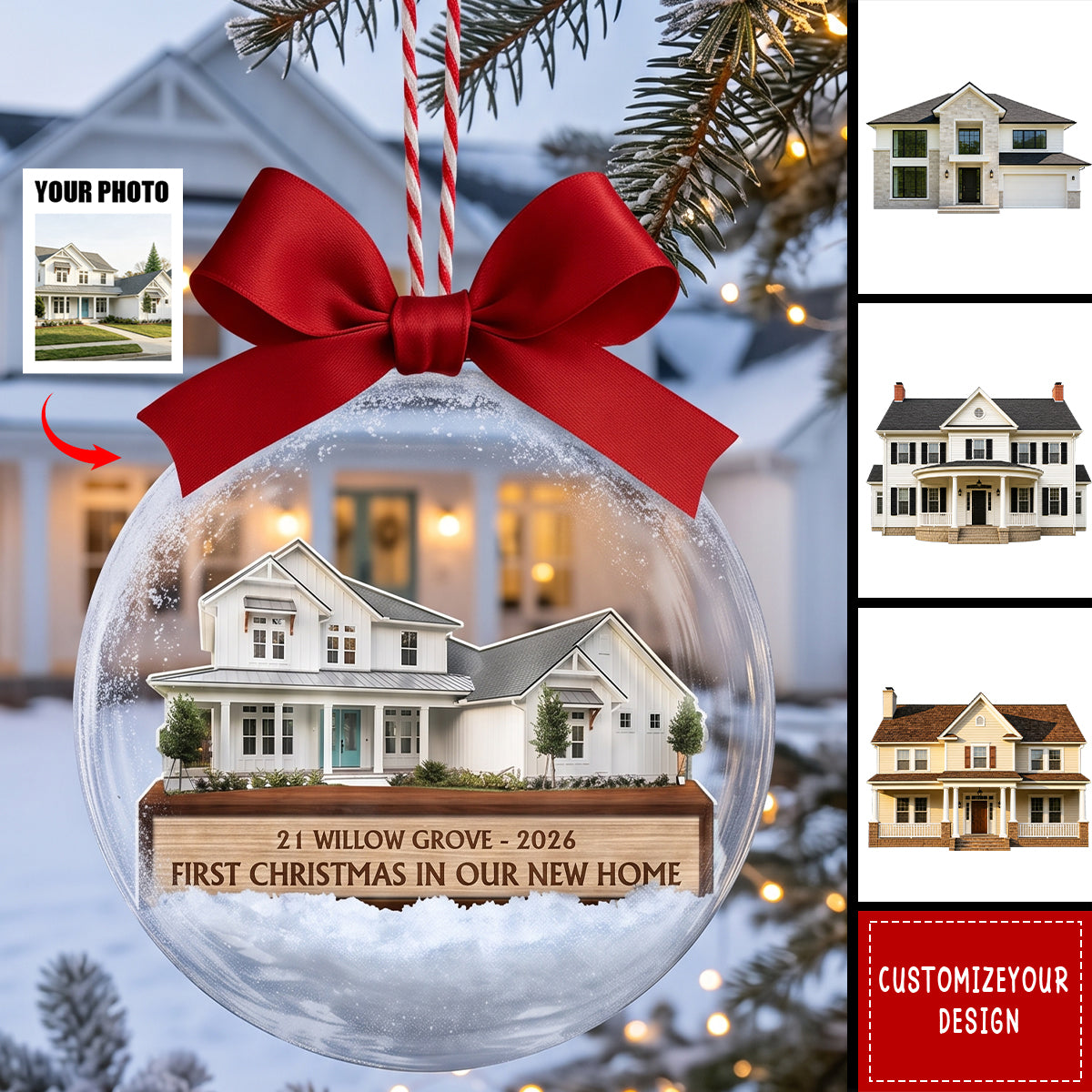 Custom Photo First Christmas In Our New House - Personalized 3D Acrylic Ball Ornament