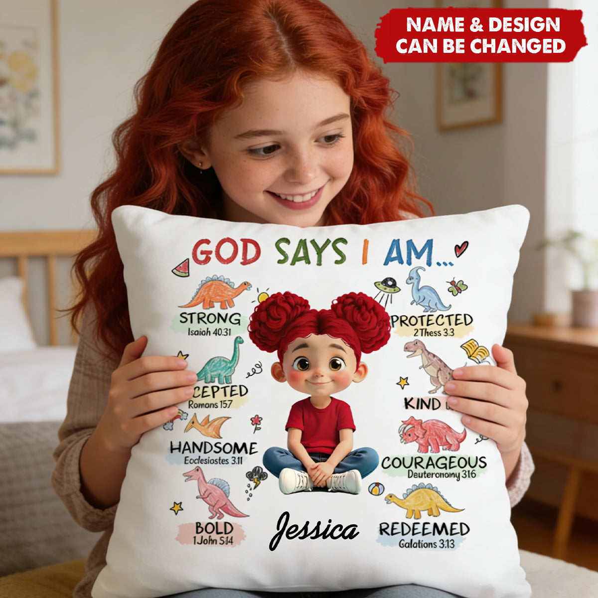God Says I Am Strong Protected Kind – Personalized Custom Faith Pillow Cushion