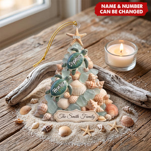 Bring The Beach To Your Tree - Personalized Sea Turtle Family Acrylic Ornament Gift