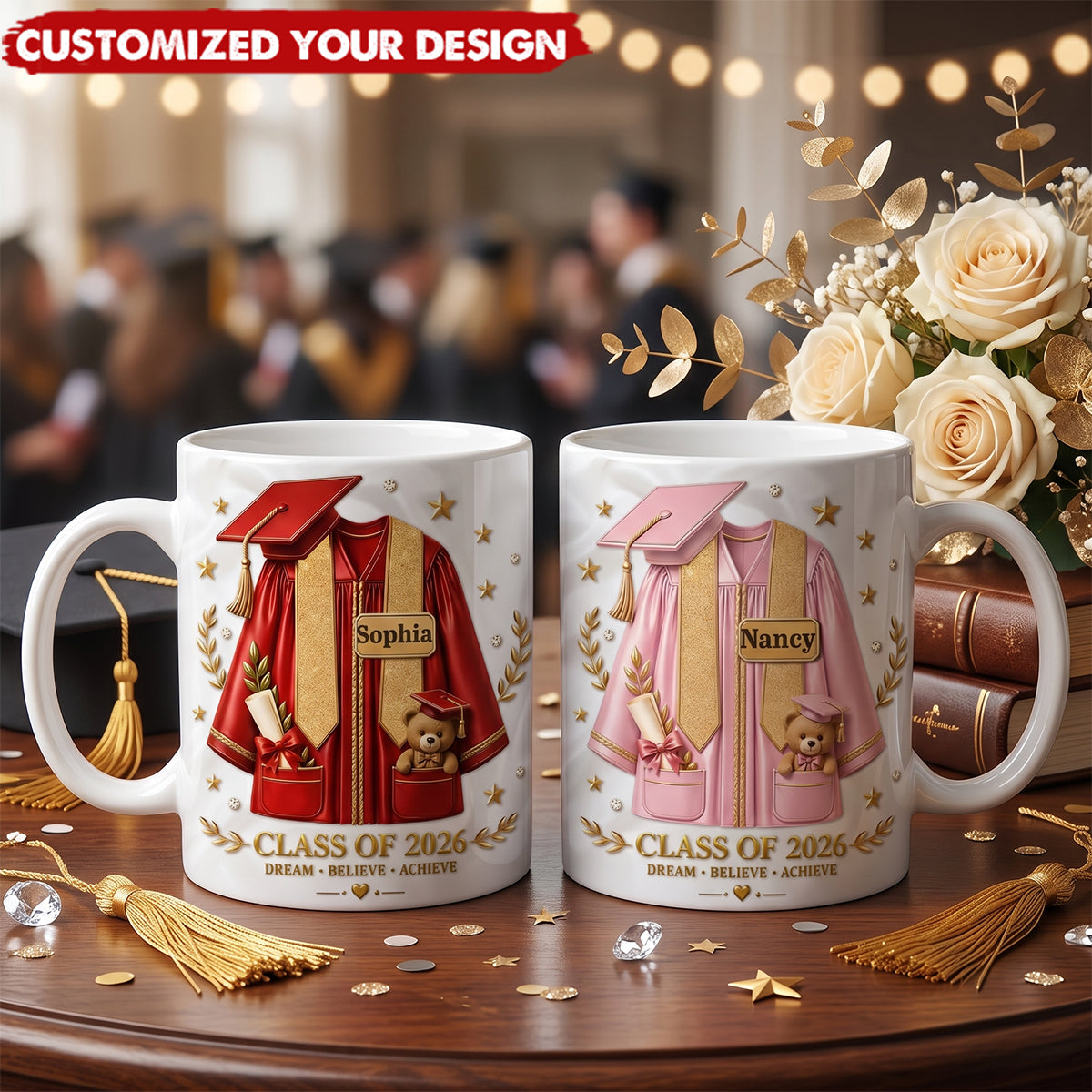 Custom 3D Inflated Effect Printed Mug - Personalized Graduation Gifts For Him, Her