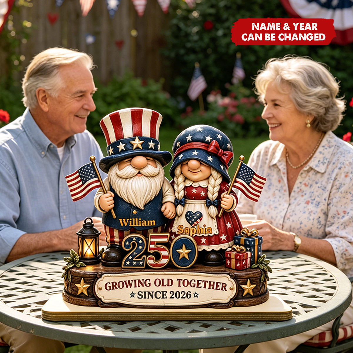 250th Anniversary Dwarf Couple Wooden Plaque - Personalized Gifts For Patriotics Plaque
