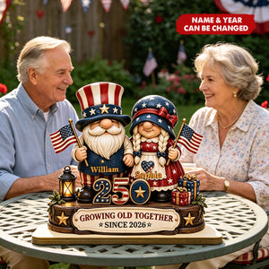 250th Anniversary Dwarf Couple Wooden Plaque - Personalized Gifts For Patriotics Plaque