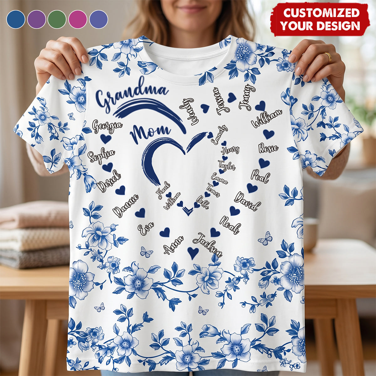 Mom Grandma Sweethearts Toile - Personalized Full Print T-Shirt