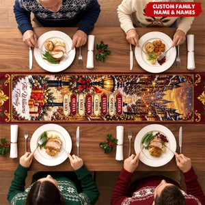 Custom Name Christmas Village Family Decor - Personalized Table Runner
