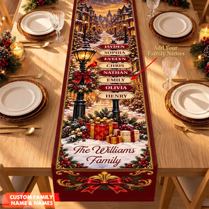 Custom Name Christmas Village Family Decor - Personalized Table Runner