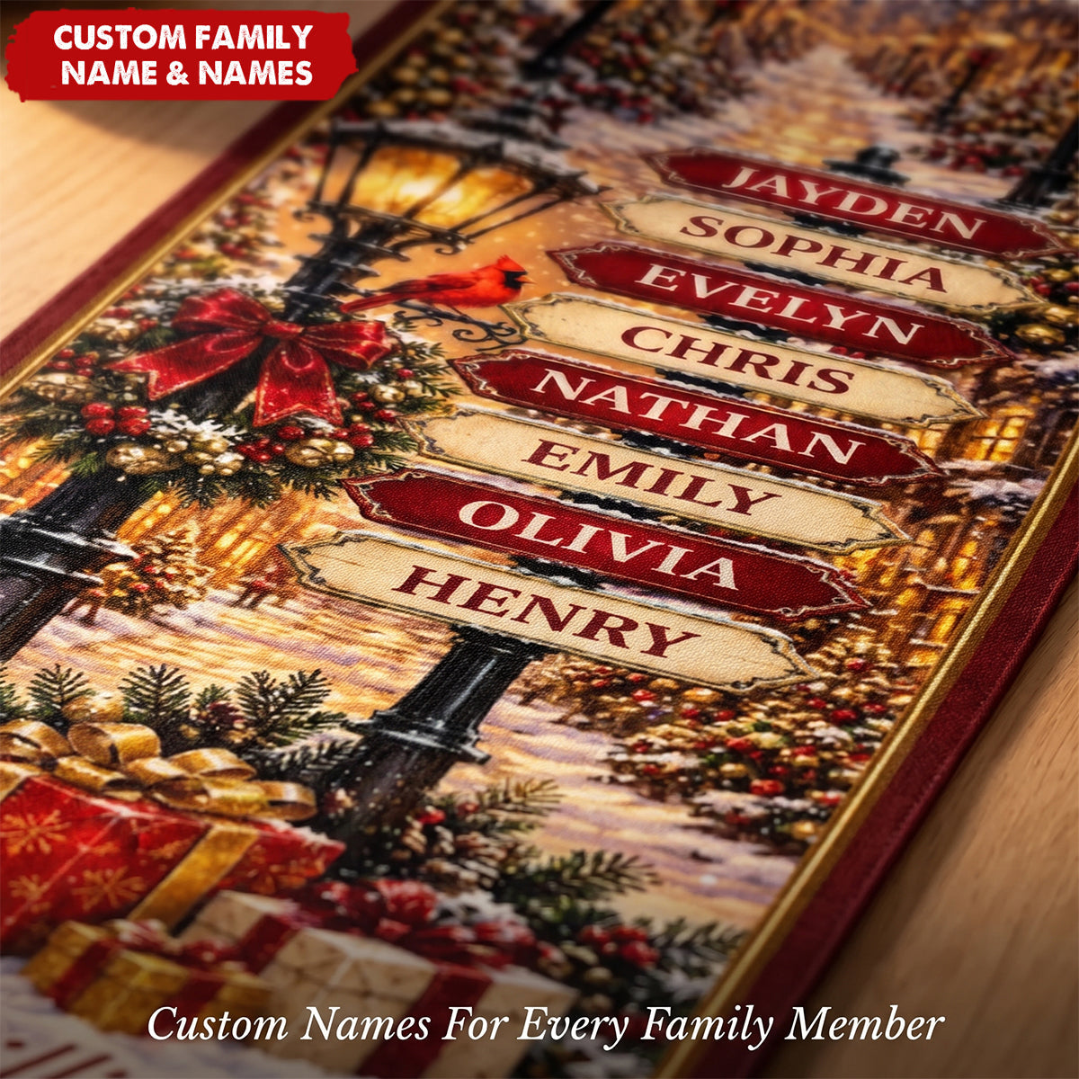 Custom Name Christmas Village Family Decor - Personalized Table Runner