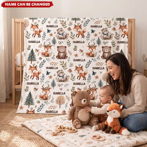 Personalized Woodland Animal Baby Fleece Blanket - Gift For Newborn & Baby Shower