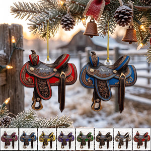 Personalized Western Saddle Acrylic Ornament - Custom Horse Rider Keepsake Gift