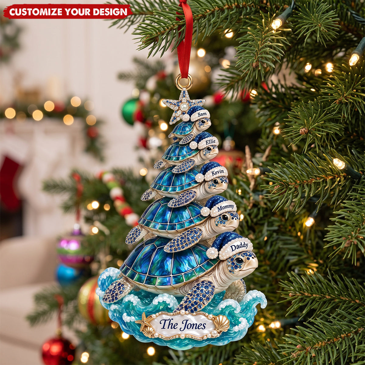 Jolly Turtle Flow Acrylic Ornament, Personalized Gifts For Family