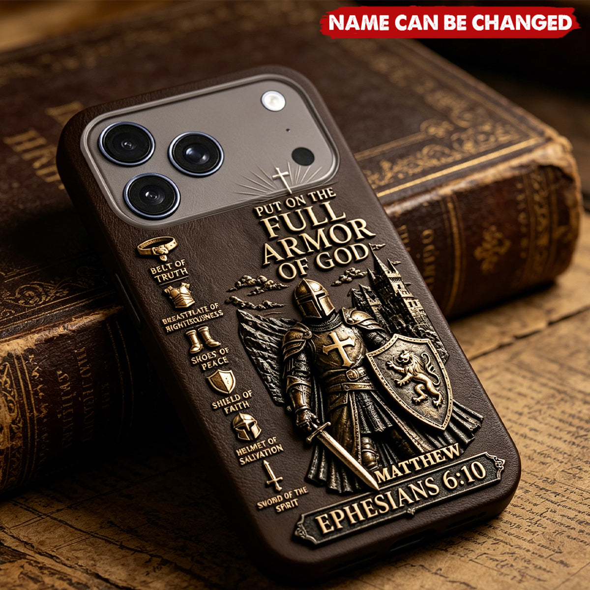 Put On The Full Amor Of God, Gift for Christians - Personalized Christian Leather Phone Case