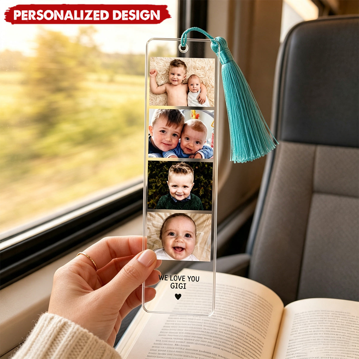Personalized Photo Collage Acrylic Bookmark -  Clear Acrylic Reader Gift