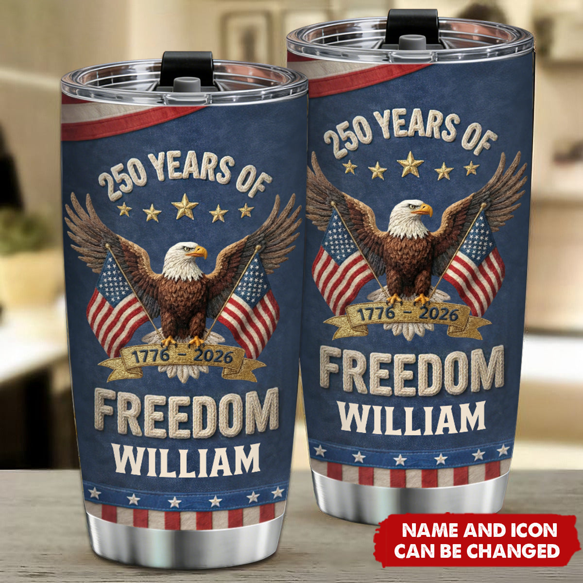 250Th Anniversary USA Patriotic Faux Pattern - Personalized Tumbler Cup