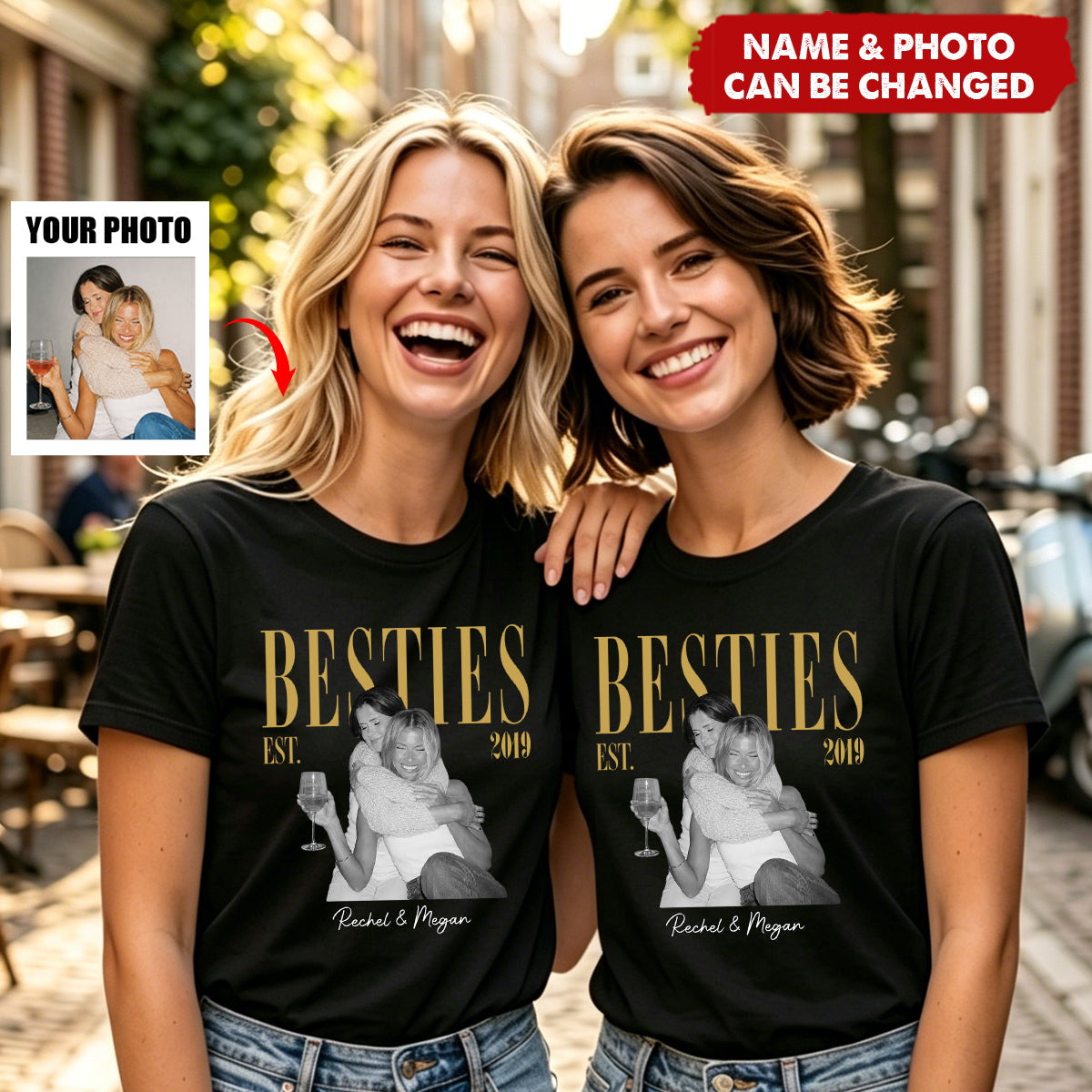 Vintage Retro Besties Best Friends Upload Photo - Personalized Shirt - Birthday Gift For Best Friends, Matching Friends Group T-shirt