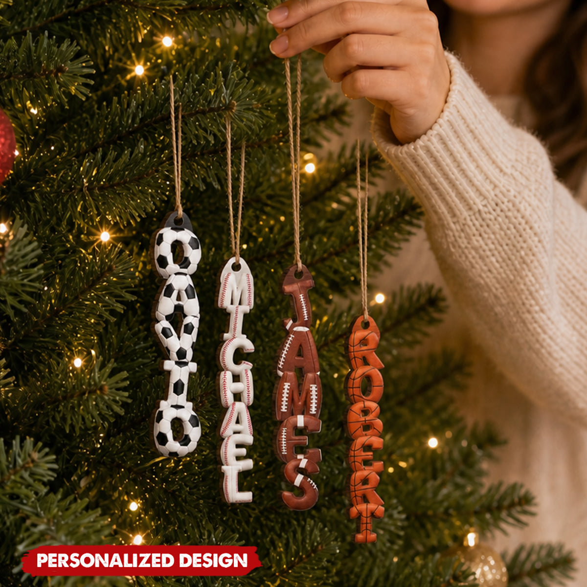 Personalized Vertical Sports Name Christmas Ornament - Custom Soccer Basketball Football Baseball Name Ornament