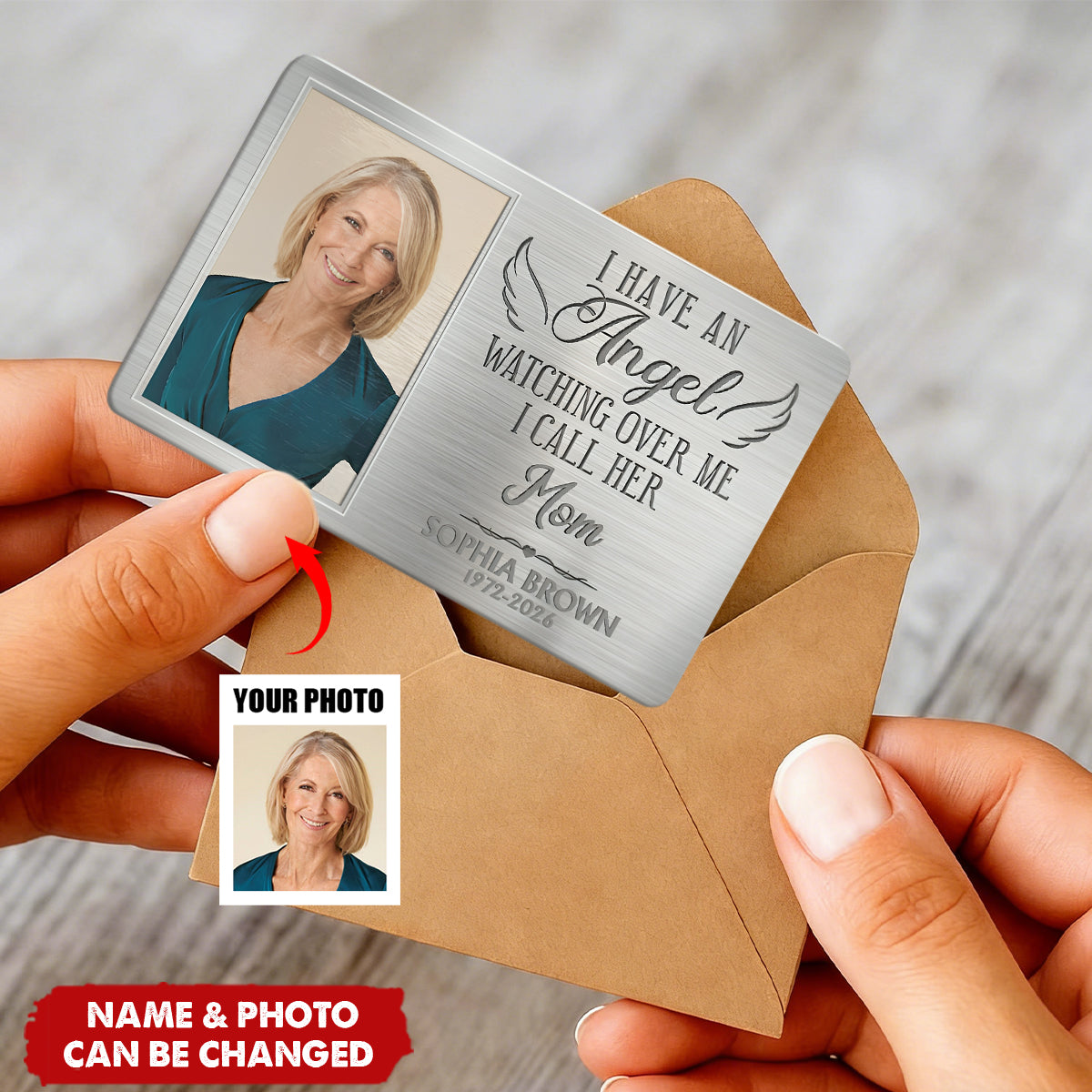 Custom photo I Have An Angel Watching Over Me - Personalized Wallet Card - Sympathy Gift For Family Members