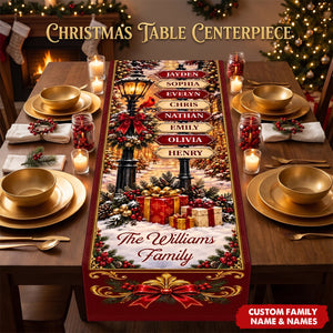 Custom Name Christmas Village Family Decor - Personalized Table Runner