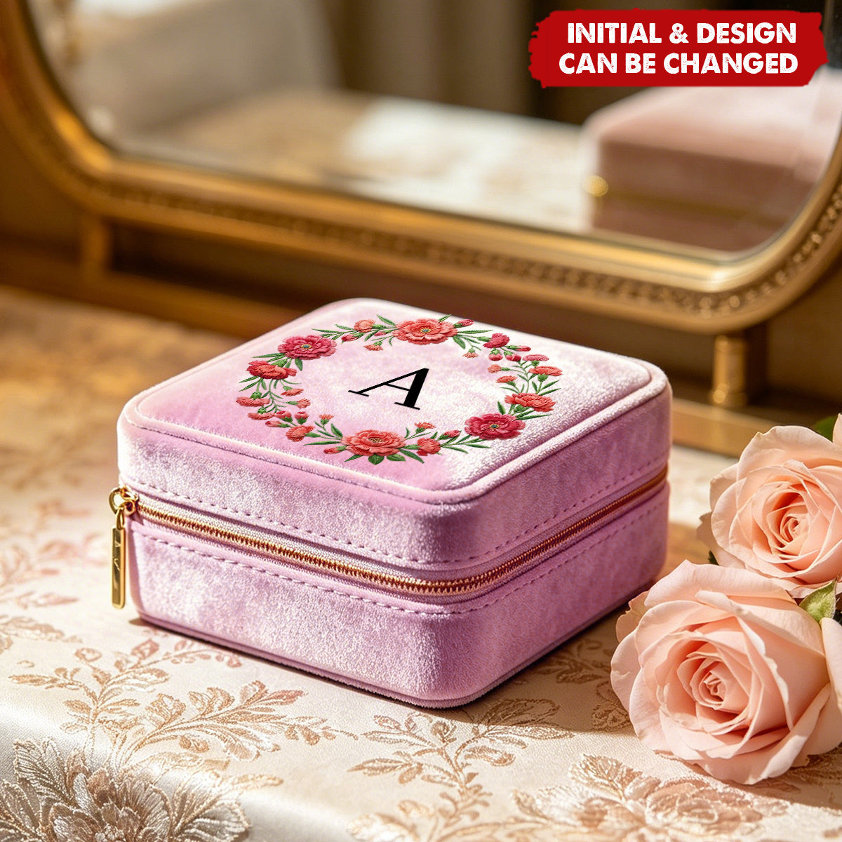 Custom Birth Flower & Name Birth Flower Faux Pattern - Personalized Jewelry Box