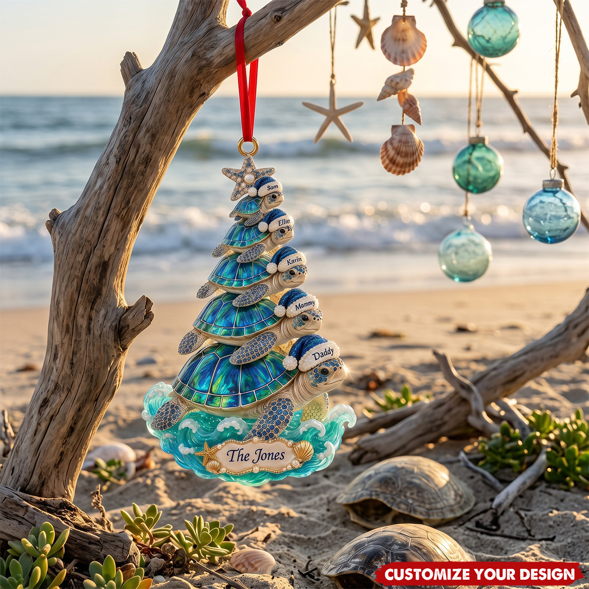 Jolly Turtle Flow Acrylic Ornament, Personalized Gifts For Family