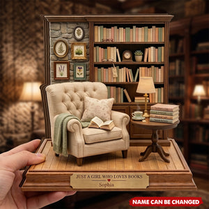 Personalized Reading Room Diorama, Mini Library Scene Wooden 4-Layer Block