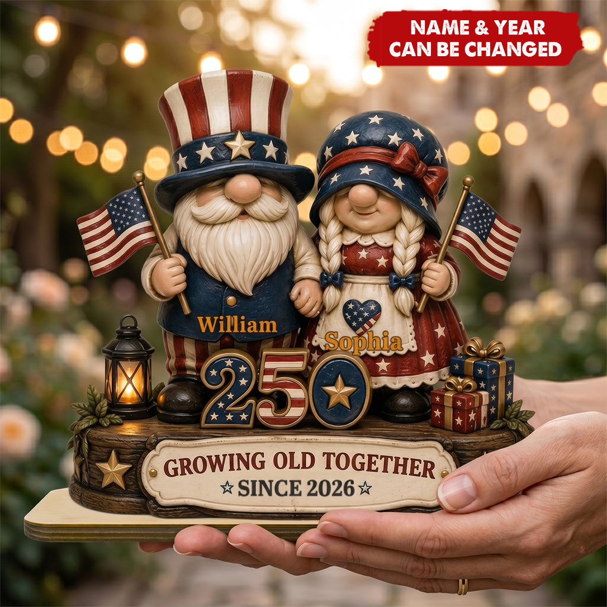 250th Anniversary Dwarf Couple Wooden Plaque - Personalized Gifts For Patriotics Plaque