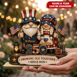 250th Anniversary Dwarf Couple Wooden Plaque - Personalized Gifts For Patriotics Plaque