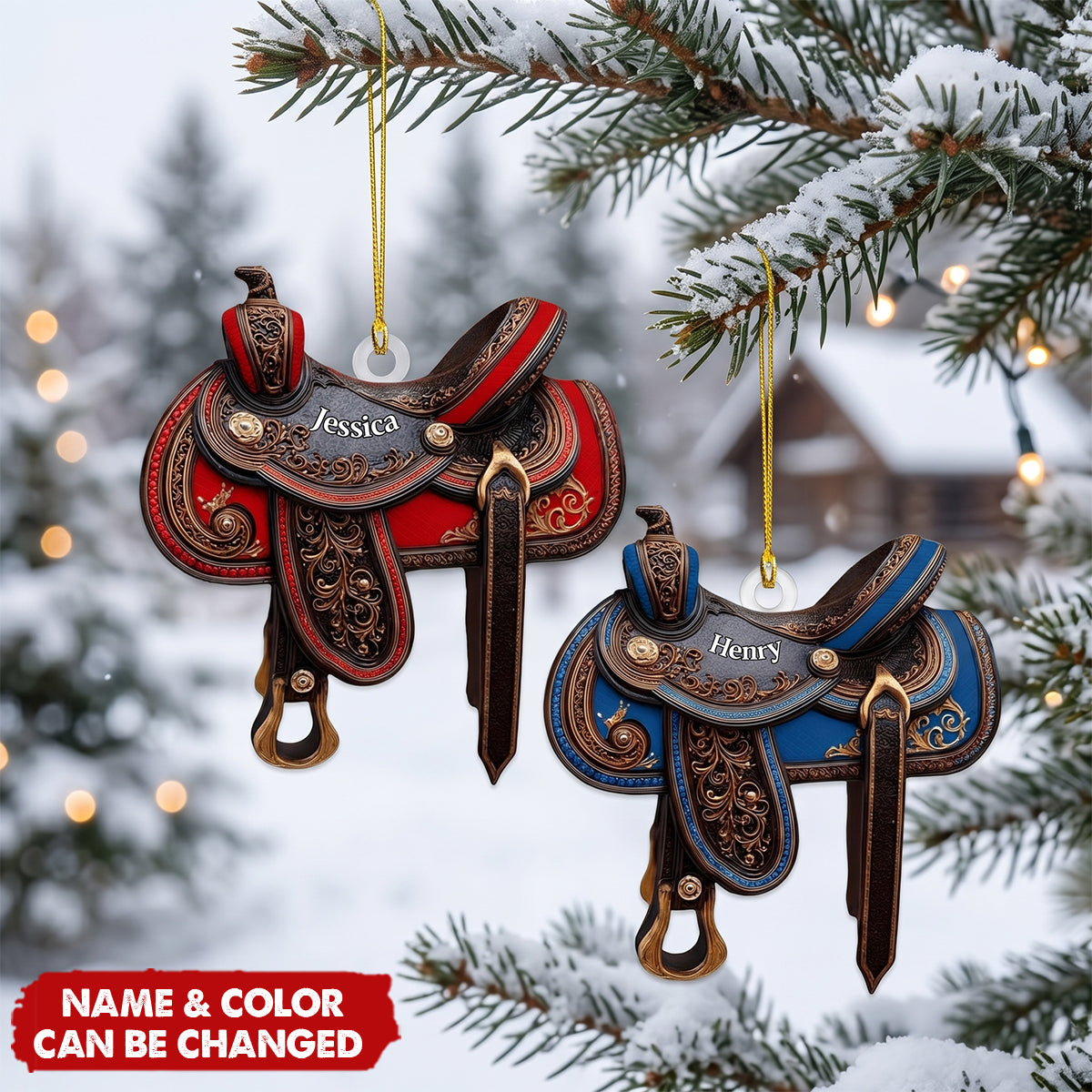 Personalized Western Saddle Acrylic Ornament - Custom Horse Rider Keepsake Gift
